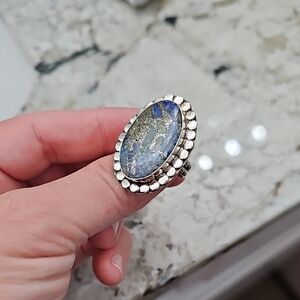 Silver and Blue Oval Stone Ring